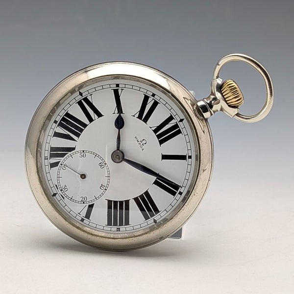 Antique Omega pocket watch, circa 1910, diameter 55mm, railroad watch, alloy case, in good working order